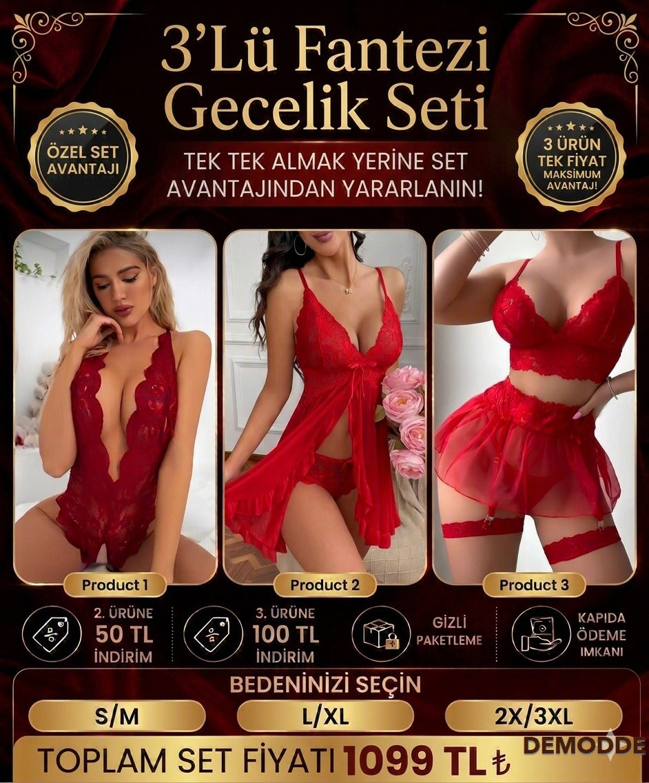 Red Velvet Sensual Set (+ Hediye Tanga)