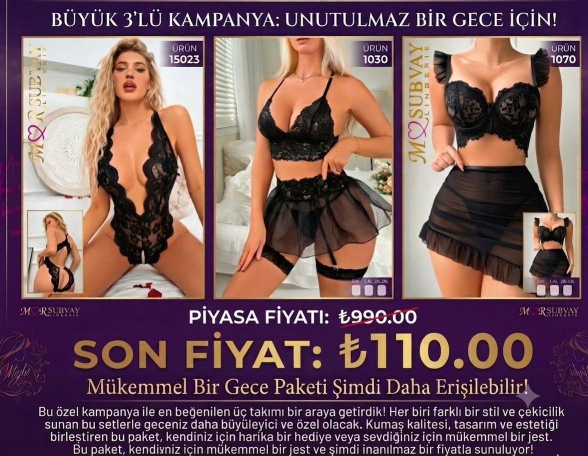 Siyah Dantel Premium 3'lü Set (+ Tanga Hediyeli)